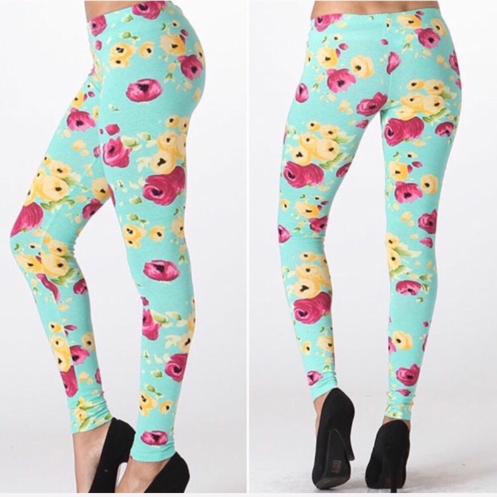 Mint Floral Print Leggings